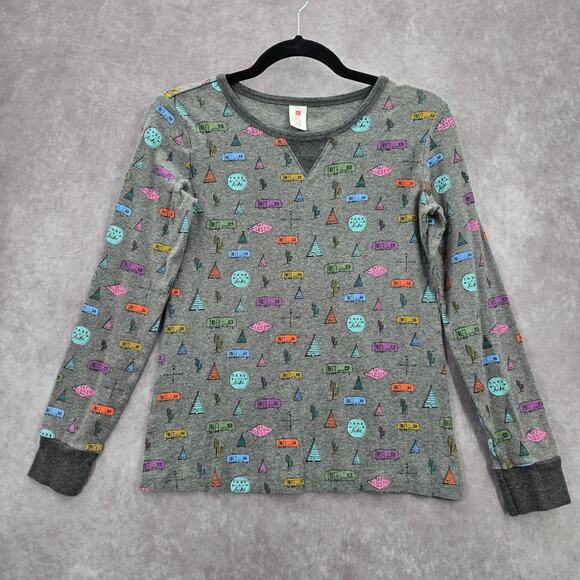 Colorful Camping Patterned Long Sleeve Tee - Picture 1 of 5